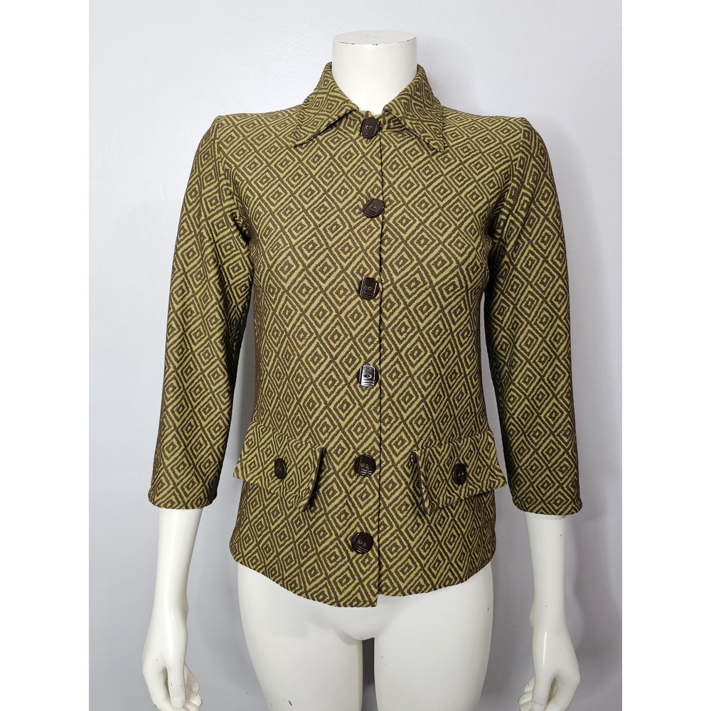 Vintage 1970s Blazer, Green and Brown, Diamond Pattern